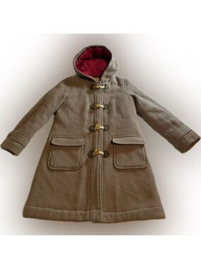 Mini Boden Coat Tan Wool Blend Hooded Peacoat Toggle Zip Tan Hot Pink 9-10 Y